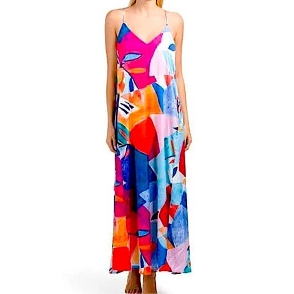 Nicole Miller Dresses & Skirts - Nicole Miller Satin Charmeuse Art Print Maxi Slip Dress